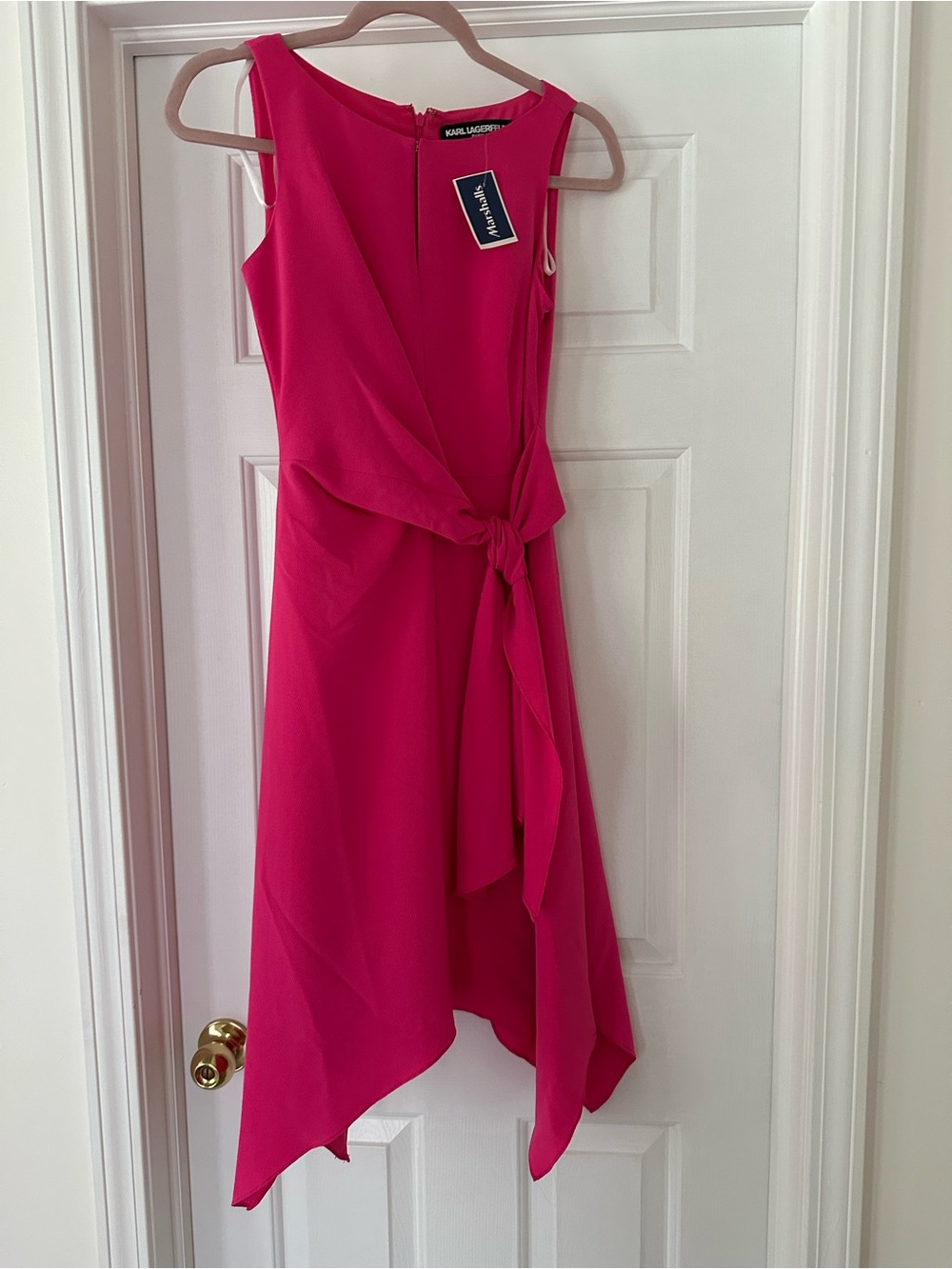 Karl Lagerfeld Fuchsia Asymmetrical Tie-Waist Midi Dress